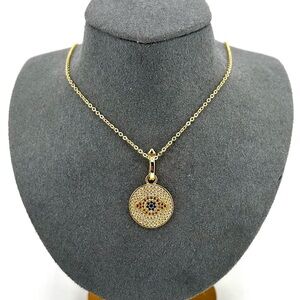 18K Gold Plated over 925 Solid Sterling Silver Evil Eye Pendant Necklace